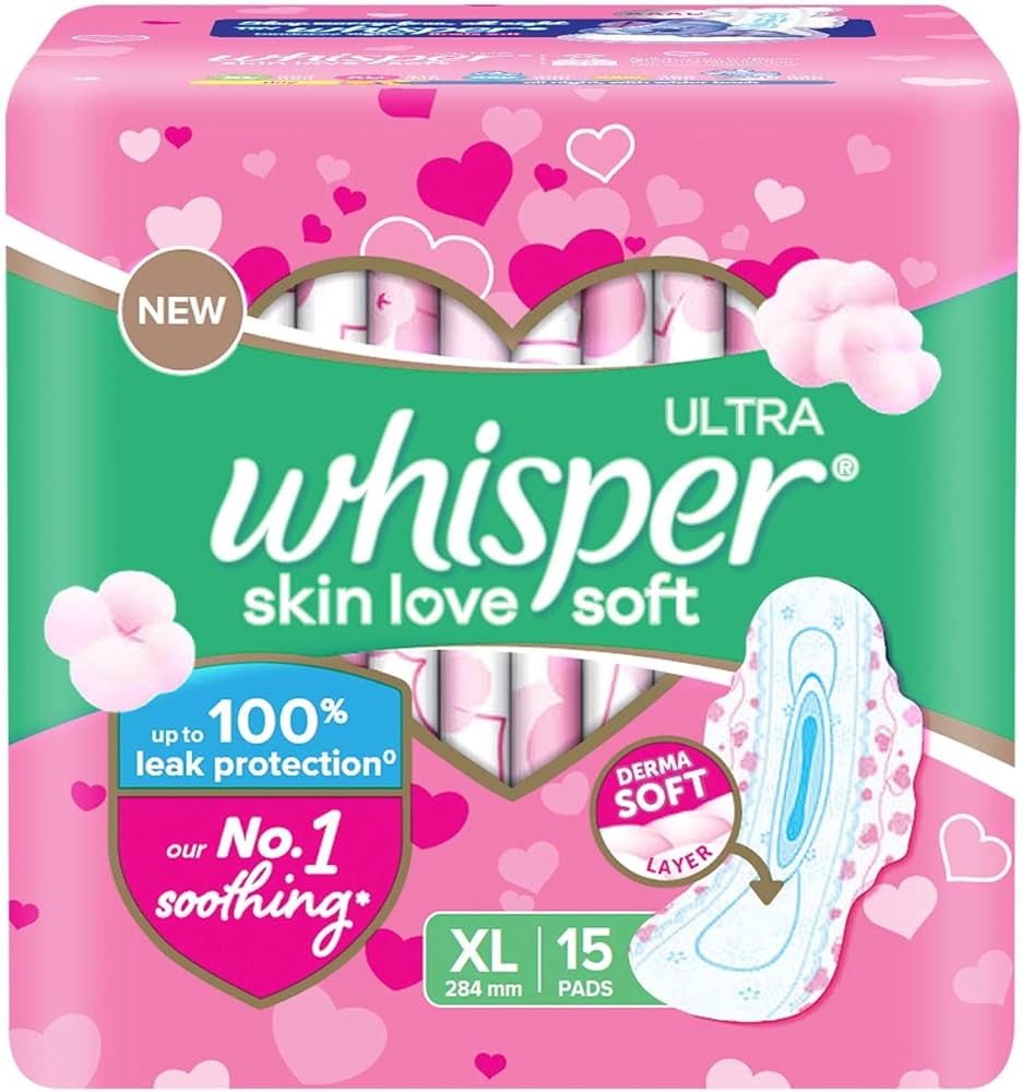Whisper Ultra Skin Love Soft Xl 284Mm Derma Soft Layer 15 Pads