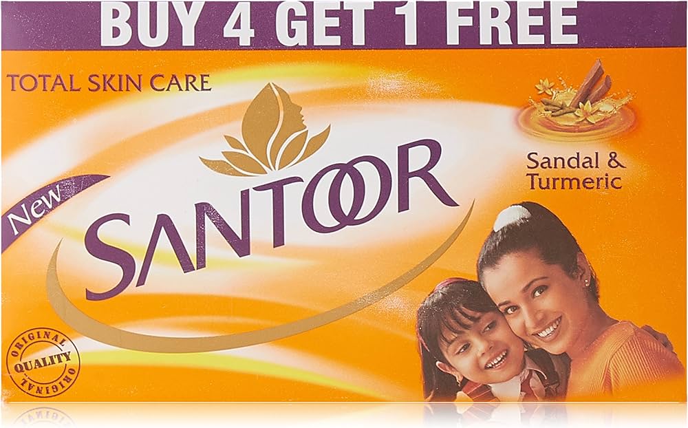 Santoor Sandal & Turmeric Soap for Total Skin Care, 150g (Buy 4 Get 1 Free)