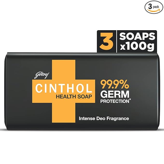 Cinthol Health+ Bath Soap, 100g (Pack of 3) - 99.9% Germ Protection & Insta Deo Fragrance