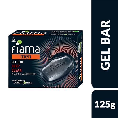 Fiama Men Deep Clean Gel Bar - Charcoal & Grapefruit, With Skin Conditioners, 125 g