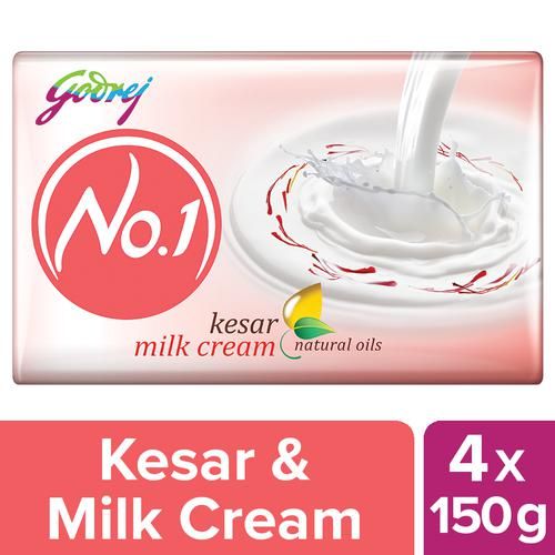 Godrej No.1 Kesar & Milk Cream Bathing Soap, 150 g (Pack of 4)