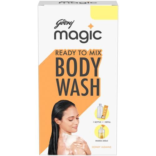 Godrej Magic Ready To Mix Body Wash - Honey Jasmine Combi Pack, Makes 200 ml, 37 g (Empty Bottle + Refill)