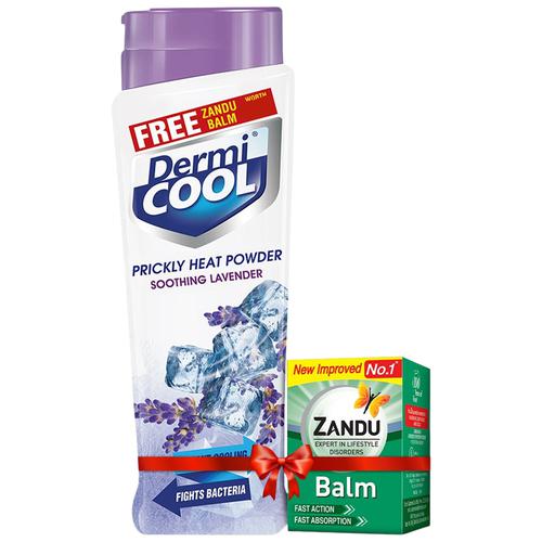 Dermi Cool Prickly Heat Powder Soothing Lavender, 150g (Get Zandu Balm Free)