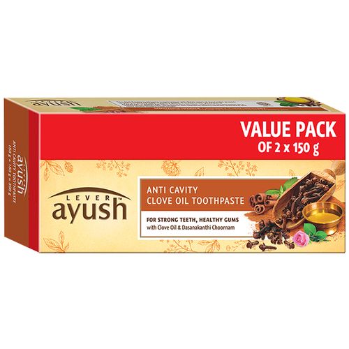 Lever Ayush Anti Cavity Clove Oil Toothpaste, 150 g (Pack of 2)