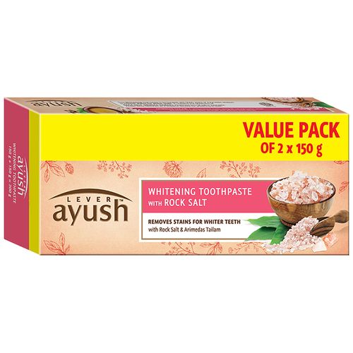 Lever Ayush Whitening Toothpaste With Rock Salt, 150 g (Pack of 2)