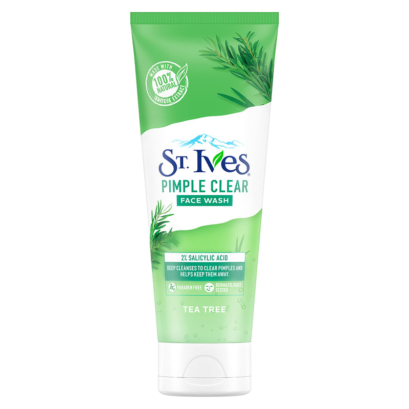St. Ives Tea Tree Pimple Clear Face Wash Cleanser For Pimple Prone Skin Deep Cleansing With 100% Natural Extract & 2% Salicylic Acid 100g