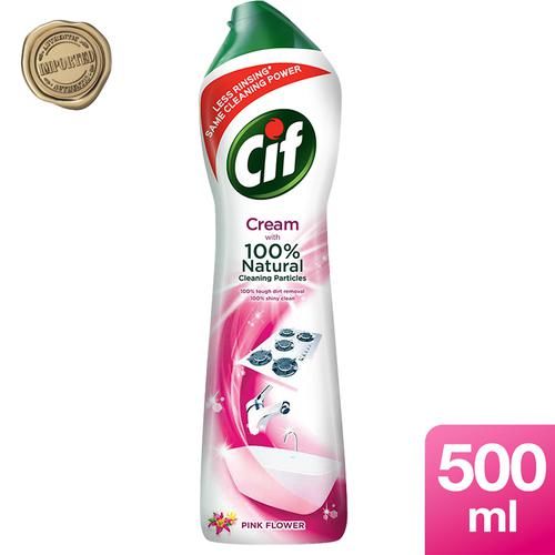 Cif Cream Multipurpose Surface Cleaner - Pink Flower, For Tough Stains, 100% Shine, Citrusy Scent, 500 ml