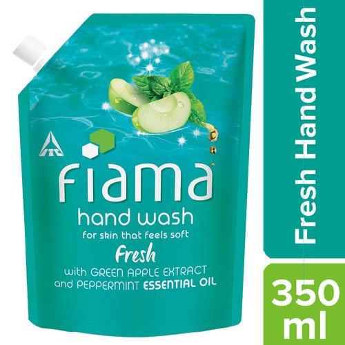 Fiama Fresh Hand Wash - Peppermint & Green Apple, 99.9% Germ Protection, 350 ml Pouch