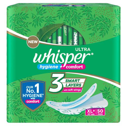 Whisper  Ultra Clean Sanitary Pads - XL Plus, Locks Wetness & Odour, 50 pcs