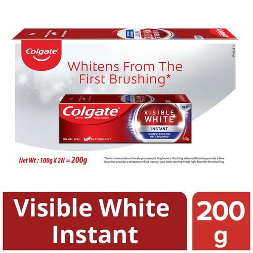 Colgate Visible White Instant Fluoride, Anticavity Toothpaste - Sugar & Gluten Free, Vegan, 100 g (Pack of 2)