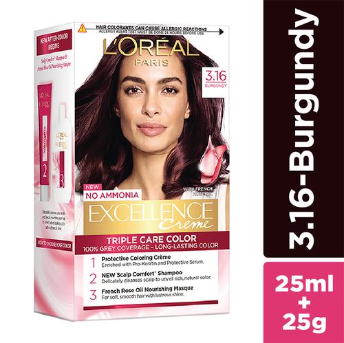 Loreal Paris Excellence Creme Hair Colour, 50 g 3.16 Burgundy