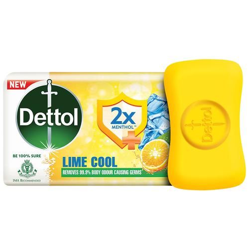Dettol Lime Cool Bathing Soap Bar With 2X Menthol & Long Lasting Freshness - Removes 99.9% Body Odour Causing Germs, 125 g