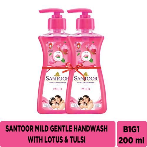 Santoor Mild Gentle Handwash - Lotus & Tulsi, Tough on Germs, 200 ml Buy 1 Get 1 Free