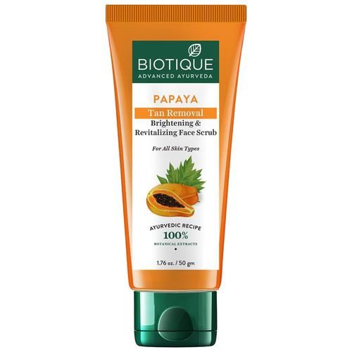 BIOTIQUE Brightening & Revitalizing Face Scrub - Papaya, Tan Removal, All Skin Type, 50 g