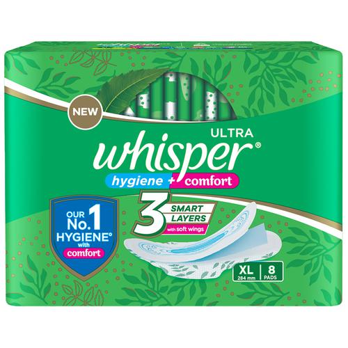 Whisper  Sanitary Pads - Extra Large Wings, Ultra, 8 pcs
