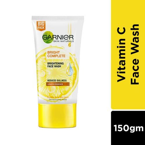 Garnier Bright Complete Brightening Face Wash - Lemon Essence & Vitamin C, Reduces Dullness, 150 g