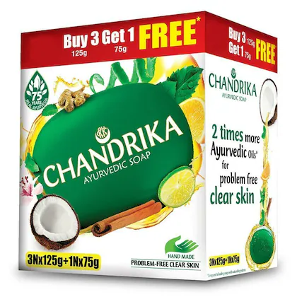 Chandrika Ayurvedic Handmade Soap (Buy 3 x 125 g Get 1 x 75 g Free)