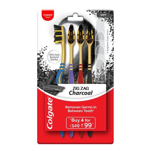 Colgate Colgate ZigZag Charcoal Soft Bristle Toothbrush, 4 pcs